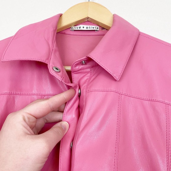 Alice and Olivia Hot Pink Edyth Vegan Leather Crop Top Size S - Picture 10 of 14